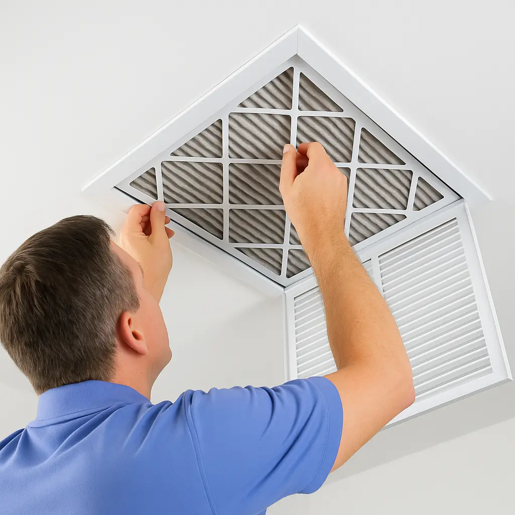 Technician cleaning vent cover as part of air duct cleaning Portland service for better HVAC efficiency